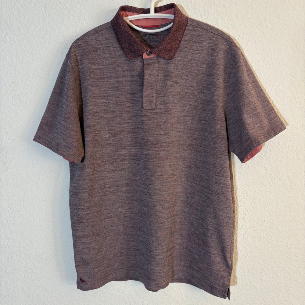 UNTUCKit Hannifer Polo Shirt Mens Medium Pink Burgundy Space Dye Regular Fit